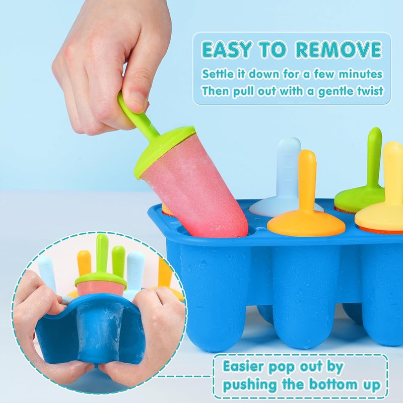 Miaowoof Silicone Popsicles Molds for Toddlers, 8-Cavity Non-BPA Premium Silicone Small Popsicle Molds, Ice Pop Mold with 8 Colorful Reusable Sticks for Kids (Blue) - Image 3