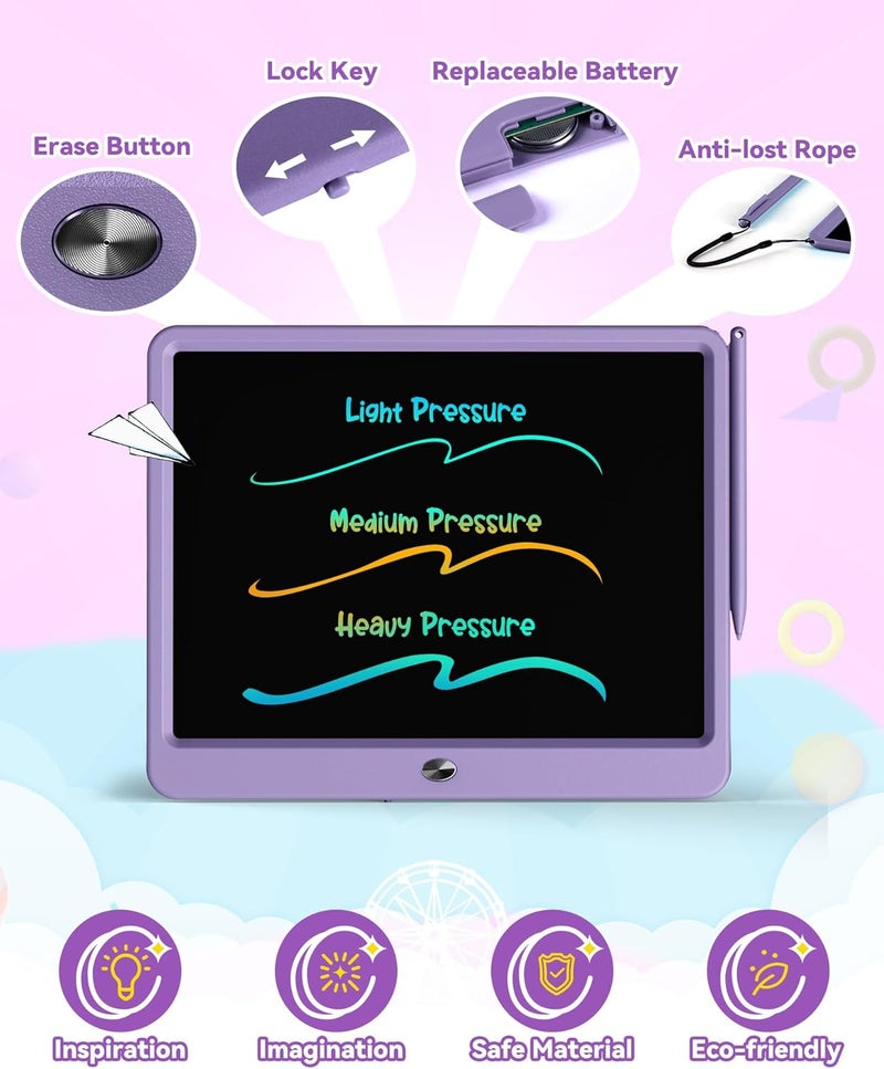 LCD Writing Tablet with Anti-Lost Stylus (Purple, 12 inch) - Image 4