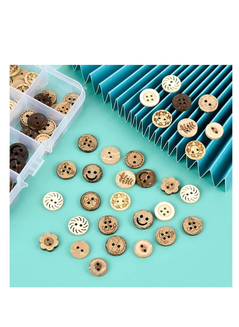 Wooden Sewing Buttons Craft Wood Buttons Handmade Round Shape Button Natural Coconut Buttons with Storage Box for DIY Baby Cardigans Knitting Clothes Hats Scrapbook Decorations, 13mm 100 Pcs - Image 5
