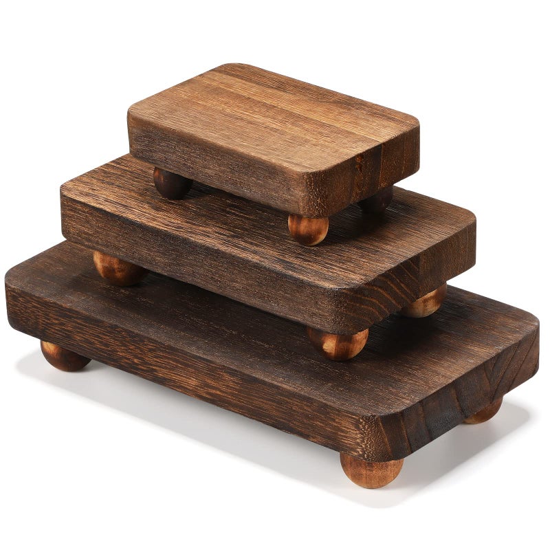 Maitys 3 Pcs Wooden Risers for Display Pedestal Stand Wooden for Decor Farmhouse Vintage Rustic Stackable Kitchen Stand Tray Riser 3 Sizes8 x 43 6 x 35 4 x 28 inBrown - Image 2