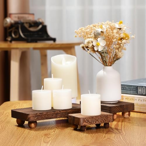 Maitys 3 Pcs Wooden Risers for Display Pedestal Stand Wooden for Decor Farmhouse Vintage Rustic Stackable Kitchen Stand Tray Riser 3 Sizes8 x 43 6 x 35 4 x 28 inBrown - Image 3