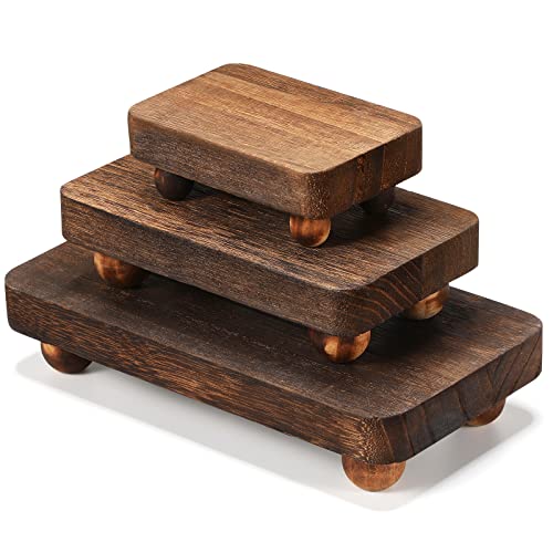 Maitys 3 Pcs Wooden Risers for Display Pedestal Stand Wooden for Decor Farmhouse Vintage Rustic Stackable Kitchen Stand Tray Riser 3 Sizes8 x 43 6 x 35 4 x 28 inBrown - Image 1