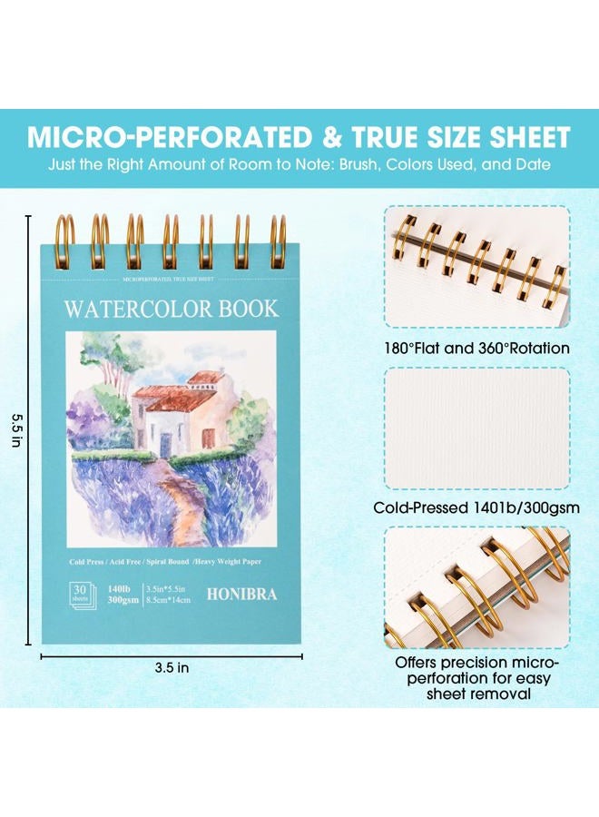 HONIBRA Watercolor Paper Pad 3.5"×5.5", Small Watercolor Sketchbook 140lb/300g, 30 Sheets Spiral Bound Art Journal for Drawing & Painting, Christmas Gift for Kids & Adults - Image 2