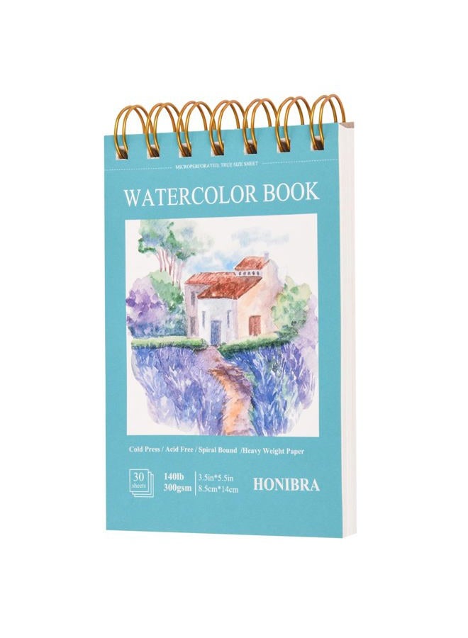 HONIBRA Watercolor Paper Pad 3.5"×5.5", Small Watercolor Sketchbook 140lb/300g, 30 Sheets Spiral Bound Art Journal for Drawing & Painting, Christmas Gift for Kids & Adults - Image 1