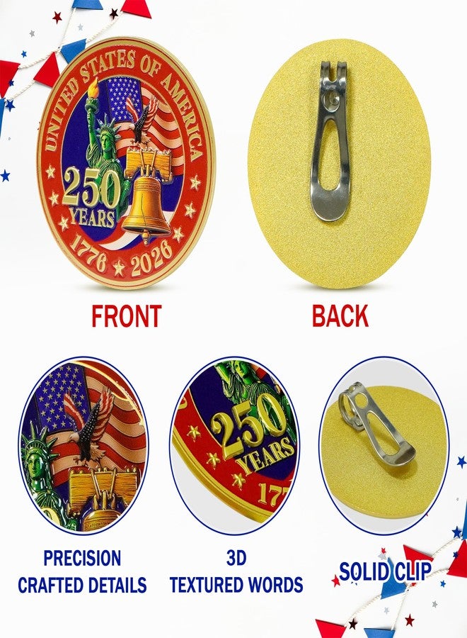FLAGWIX USA Anniversary Car Visor Clip - 3 Inch Embossed Patriotic Auto Accessory with Liberty Bell, Statue of Liberty & American Flag Gift - Image 5