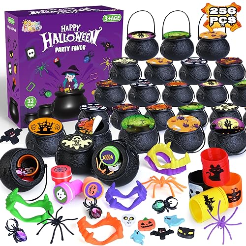 spring flower SpringFlower 240 PCS Halloween Party Favors 30 Pack Prefilled Small Plastic Witch Cauldron Halloween Toys in Bulk Halloween Prizes Gifts Miniatures for Kids Trick or Treat - Image 1