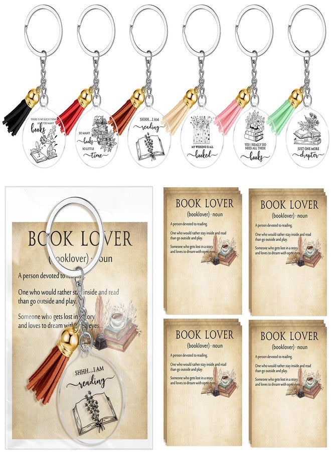 سوريو مجموعة Sureio المكونة من 12 مجموعة هدايا لمحبي الكتب، سلاسل مفاتيح لمحبي الكتب، هدايا بالجملة لنادي الكتاب مع بطاقات مزينة بشرابات، إكسسوارات للقراءة، هدايا حفلات عيد الميلاد، محب للكتب، أمين مكتبة، معلم، نساء ورجال (نمط أنيق) - Image 1