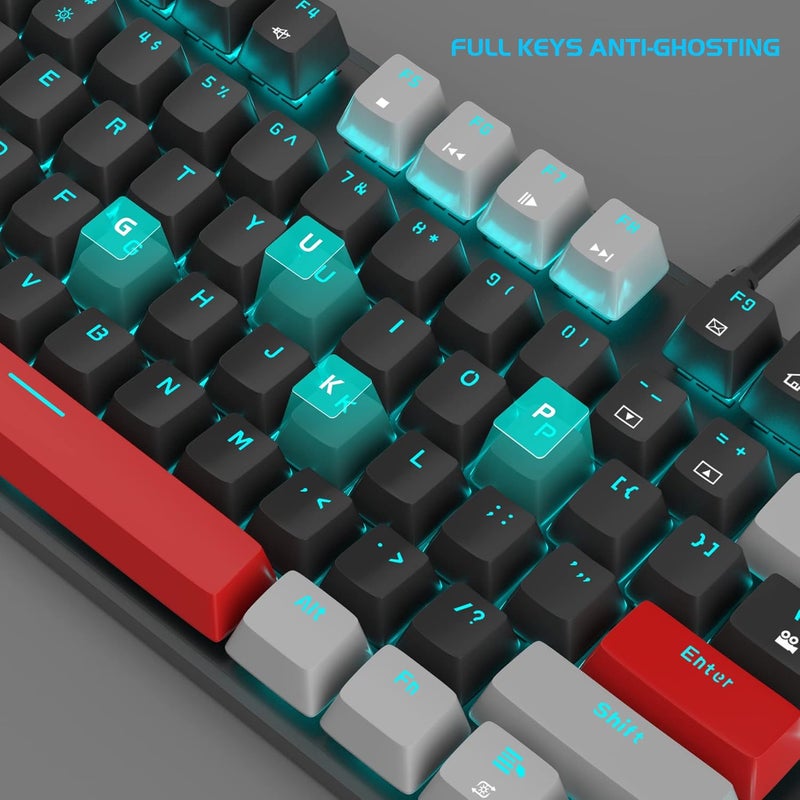 MageGee Mechanical Gaming Keyboard, 104 Keys Blue Backlit Keyboards with Red Switches Double-Shot Keycaps, USB Wired Mechanical Computer Keyboard for Laptop, Desktop, PC Gamers(Gray & Black) - Image 4