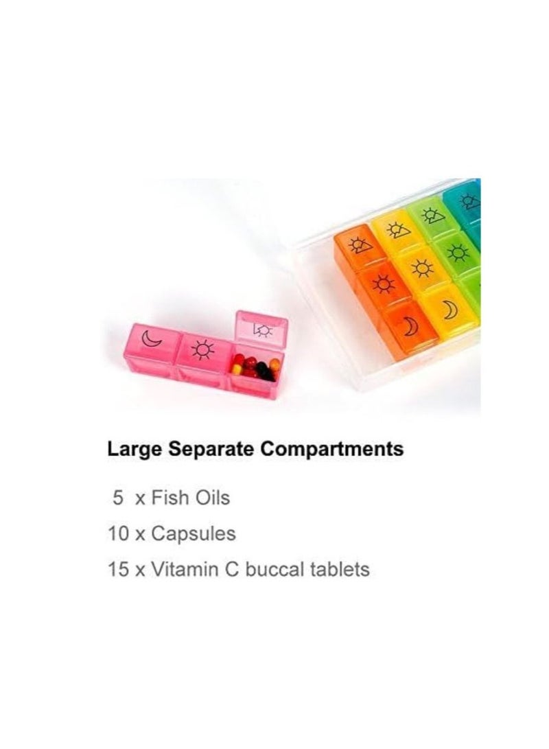 7 Day Pill Case Large (3 Times a Day) Weekly Pill Organizer Daily Pill Container for Pills/Vitamin/Fish Oil/Supplements - Rainbow - Image 3