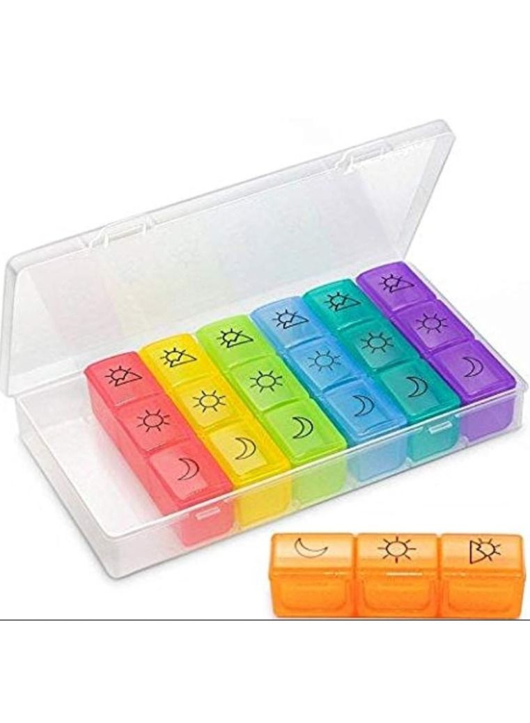 7 Day Pill Case Large (3 Times a Day) Weekly Pill Organizer Daily Pill Container for Pills/Vitamin/Fish Oil/Supplements - Rainbow - Image 1