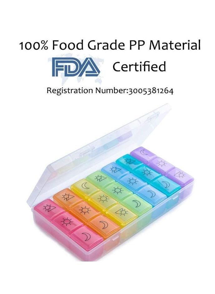 7 Day Pill Case Large (3 Times a Day) Weekly Pill Organizer Daily Pill Container for Pills/Vitamin/Fish Oil/Supplements - Rainbow - Image 2