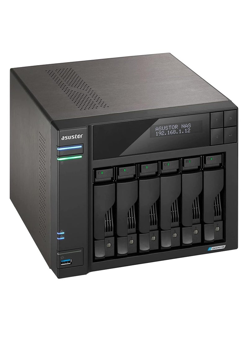 Lockerstor 6 Gen2 AS6706T - 6 Bay NAS, Quad-Core 2.0 GHz CPU, 4X M.2 NVMe Slots, Dual 2.5GbE, Upgradable to 10GbE, 8GB DDR4 RAM, Content Creation Network Attached Storage (Diskless)