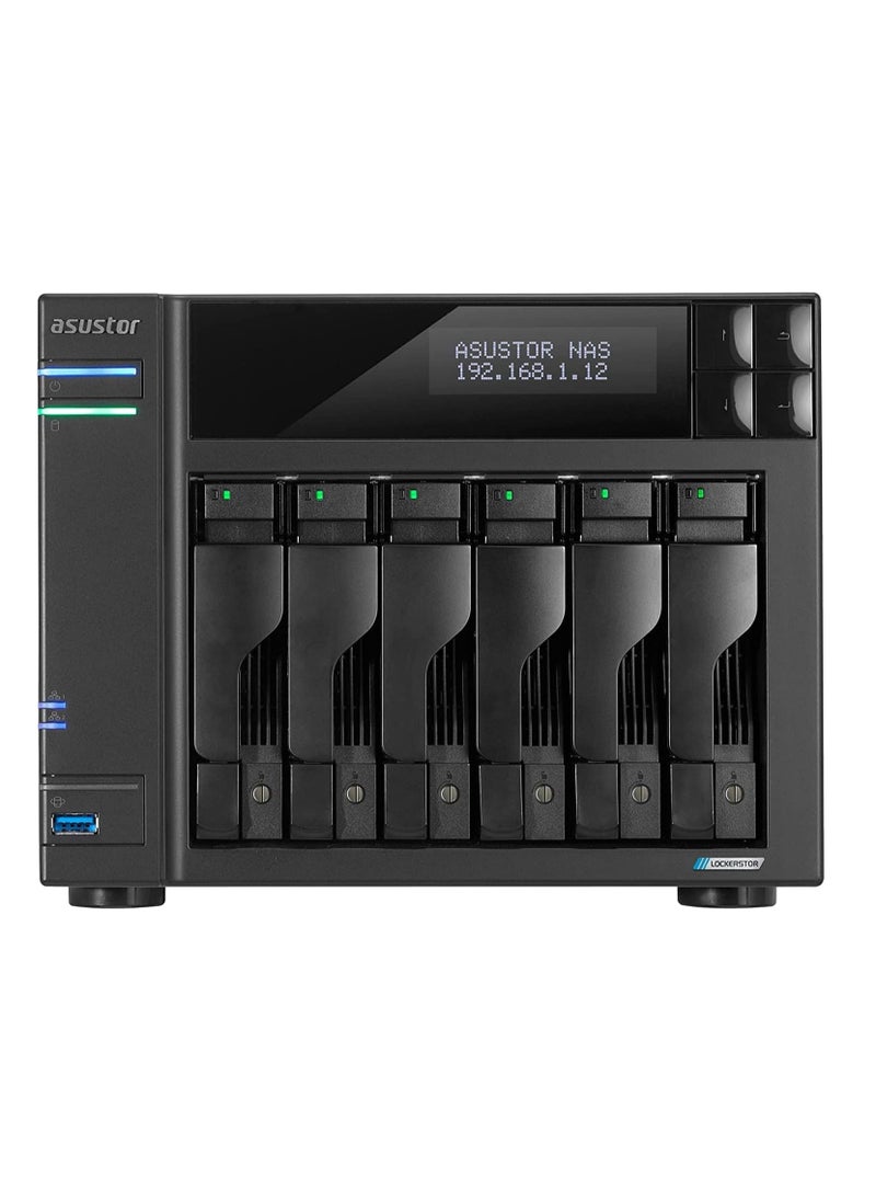 Lockerstor 6 Gen2 AS6706T - 6 Bay NAS, Quad-Core 2.0 GHz CPU, 4X M.2 NVMe Slots, Dual 2.5GbE, Upgradable to 10GbE, 8GB DDR4 RAM, Content Creation Network Attached Storage (Diskless)
