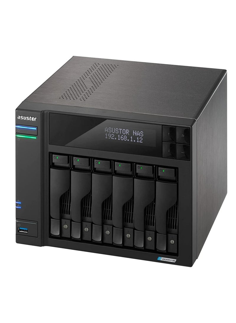 Lockerstor 6 Gen2 AS6706T - 6 Bay NAS, Quad-Core 2.0 GHz CPU, 4X M.2 NVMe Slots, Dual 2.5GbE, Upgradable to 10GbE, 8GB DDR4 RAM, Content Creation Network Attached Storage (Diskless)