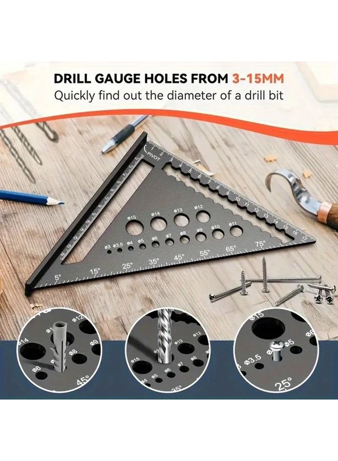 Heavy Duty 7 Inch Red Metal Carpenter Square With Angle Holes And Degree Guides - Image 2