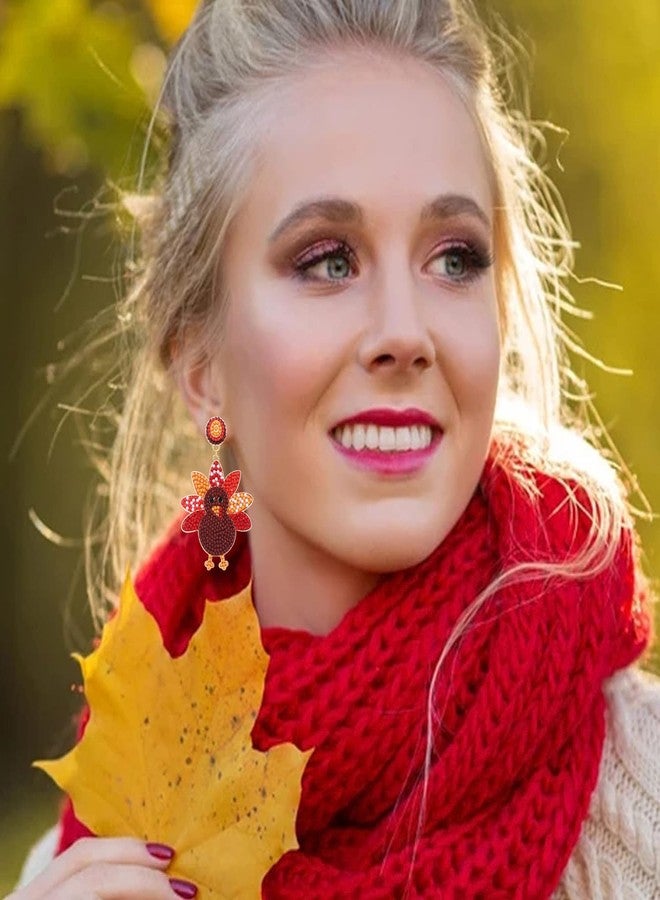 CEALXHENY Thanksgiving Earrings for Women Beaded Turkey Earrings Autumn Fall Holiday Earrings Thanksgiving Accessories Outfits Jewelry Gifts (Turkey 3) - Image 2