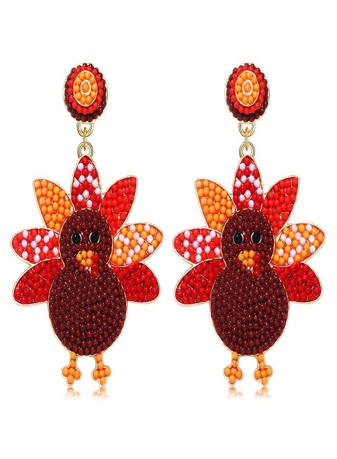 CEALXHENY Thanksgiving Earrings for Women Beaded Turkey Earrings Autumn Fall Holiday Earrings Thanksgiving Accessories Outfits Jewelry Gifts (Turkey 3) - Image 1