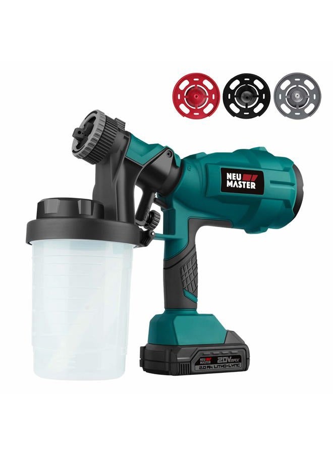 NEU MASTER Cordless Paint Sprayer, NEU MASTER Electric HVLP Powerful Spray Gun with 3 Spray Patterns and Adjustable Valve Knob for Painting Ceiling, Fence, Cabinets, Walls Green - Image 1