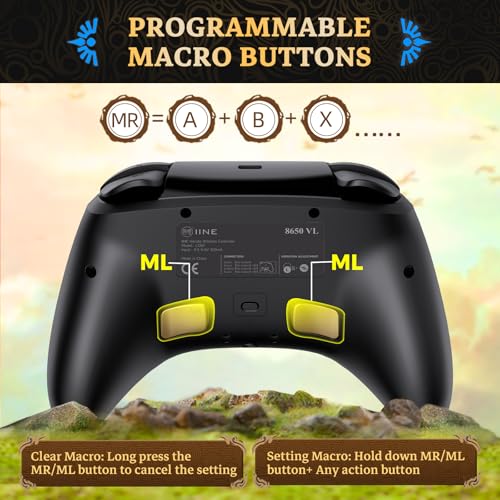 IINE Wireless Switch Controller, Switch Pro Controllers for Switch 2/ Lite/OLED/PC, Remote Gamepad with Headset Jack/RGB Light/Macro Function/Wake up/Turbo/Adjustable Rumble - Image 4