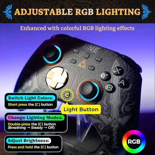 IINE Wireless Switch Controller, Switch Pro Controllers for Switch 2/ Lite/OLED/PC, Remote Gamepad with Headset Jack/RGB Light/Macro Function/Wake up/Turbo/Adjustable Rumble - Image 5