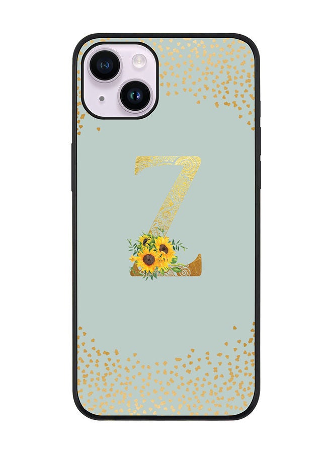 Stylizedd Rugged Black edge case for Apple iPhone 14 Slim fit Soft Case Flexible Rubber Edges Anti Drop TPU Gel Thin Cover - Custom Monogram Initial Letter Floral Pattern Alphabet - Z (Light Grey ) - Image 1