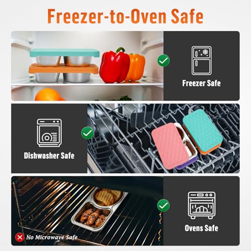 BRIGHTWORLD 4 PacK Stainless Steel Snack Containers with Silicone Lids, 2 Compartment Snackle Box Container, Leak-Proof Reusable Metal Food Storage Container for Travel, School, Meal Prep, Camping, 200ml - Image 5