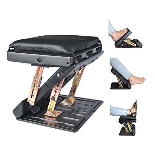HiHydro Adjustable Foot Rest for Under Desk at Work, Comfortable Footrest with 4-Level Height Adjustment, Ergonomic Leg Rest for Office Gaming Chair, Black Foot Stool with Removable Soft Pad - Image 1