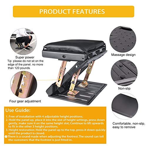 HiHydro Adjustable Foot Rest for Under Desk at Work, Comfortable Footrest with 4-Level Height Adjustment, Ergonomic Leg Rest for Office Gaming Chair, Black Foot Stool with Removable Soft Pad - Image 5