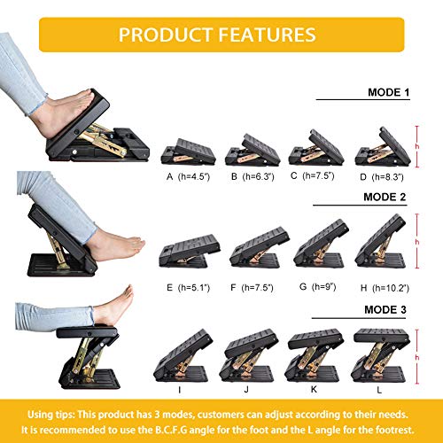 HiHydro Adjustable Foot Rest for Under Desk at Work, Comfortable Footrest with 4-Level Height Adjustment, Ergonomic Leg Rest for Office Gaming Chair, Black Foot Stool with Removable Soft Pad - Image 3