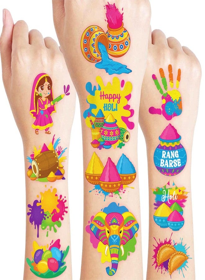 91TATTOOS 96 PCS Colorful Holi Hai Festival Pre-Cut Temporary Tattoos for Kids - Image 1