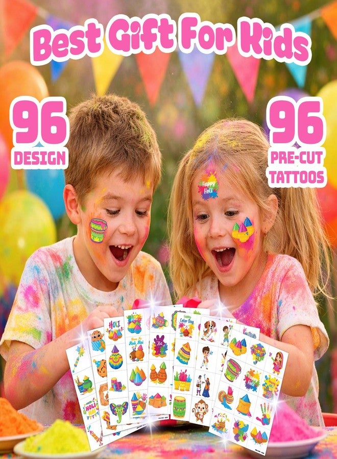 91TATTOOS 96 PCS Colorful Holi Hai Festival Pre-Cut Temporary Tattoos for Kids - Image 4