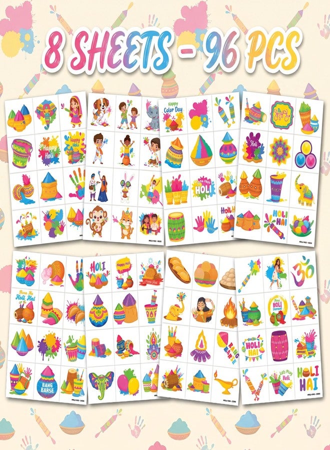 91TATTOOS 96 PCS Colorful Holi Hai Festival Pre-Cut Temporary Tattoos for Kids - Image 3