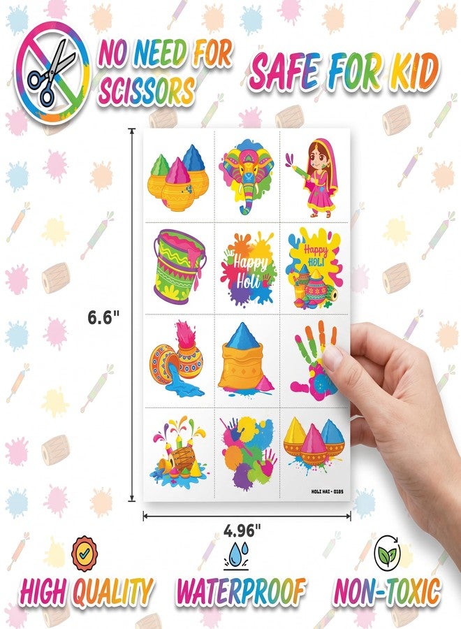 91TATTOOS 96 PCS Colorful Holi Hai Festival Pre-Cut Temporary Tattoos for Kids - Image 5