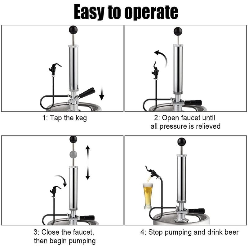 MRbrew 8" D-System Beer Tap Keg Pump - Chrome-Plated Party & Picnic Beer Pump Draft System with Beer Faucet, Hose & 2 Clamps Kegerator Compatible Homebrew Accessory - Image 3