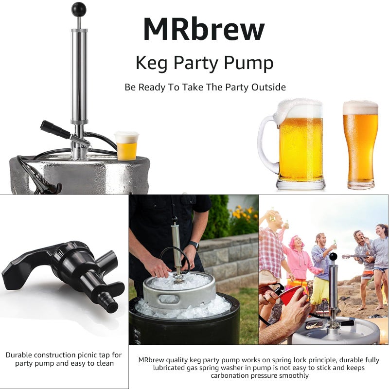 MRbrew 8" D-System Beer Tap Keg Pump - Chrome-Plated Party & Picnic Beer Pump Draft System with Beer Faucet, Hose & 2 Clamps Kegerator Compatible Homebrew Accessory - Image 4