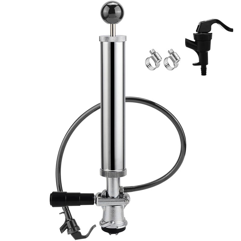 MRbrew 8" D-System Beer Tap Keg Pump - Chrome-Plated Party & Picnic Beer Pump Draft System with Beer Faucet, Hose & 2 Clamps Kegerator Compatible Homebrew Accessory - Image 1