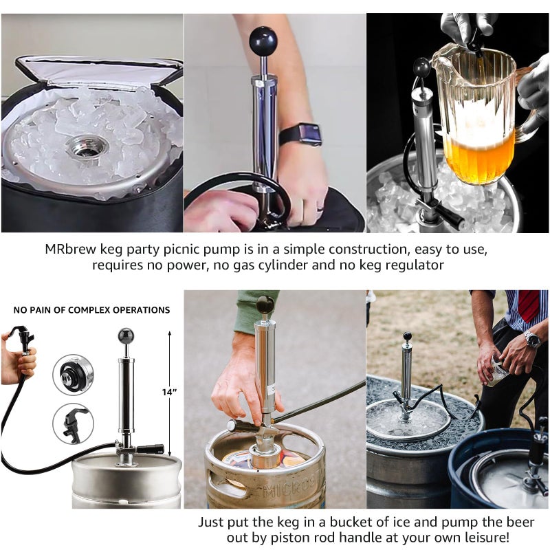 MRbrew 8" D-System Beer Tap Keg Pump - Chrome-Plated Party & Picnic Beer Pump Draft System with Beer Faucet, Hose & 2 Clamps Kegerator Compatible Homebrew Accessory - Image 5