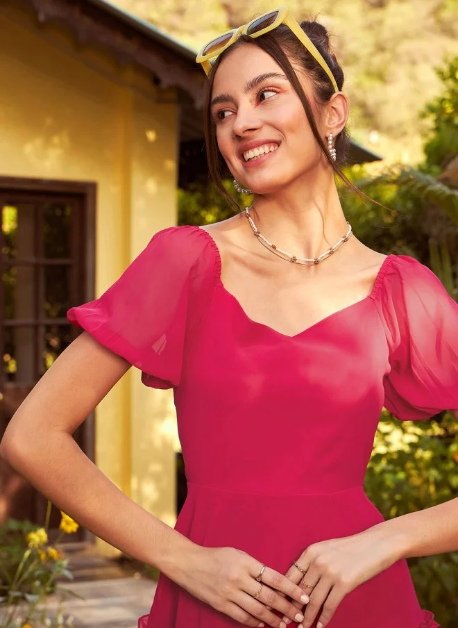 SASSAFRAS Magenta Fit & Flare Dress for Women