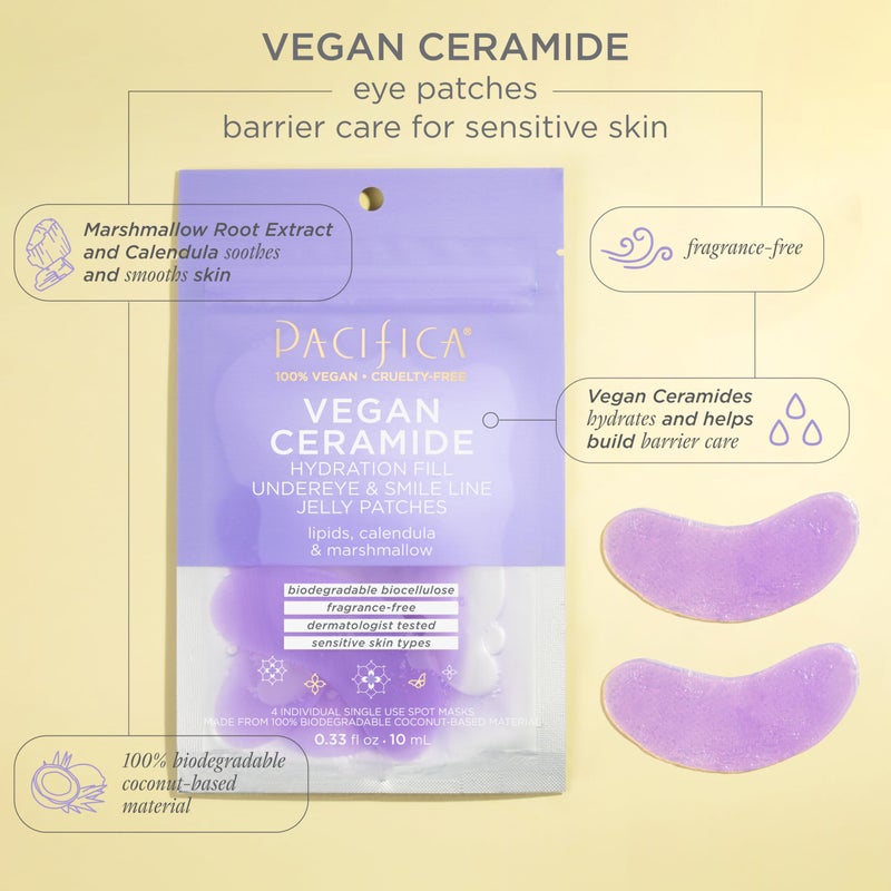 Pacifica Undereye Mask Vegan Ceramide Hydrating Jelly Eye Patches - Under Eye & Smile Line Masks for Fine Lines & Puffiness, Barrier Repair for Sensitive Skin, Fragrance-Free Vegan Clean Beauty - Image 2