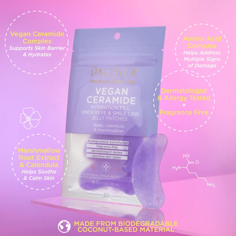 Pacifica Undereye Mask Vegan Ceramide Hydrating Jelly Eye Patches - Under Eye & Smile Line Masks for Fine Lines & Puffiness, Barrier Repair for Sensitive Skin, Fragrance-Free Vegan Clean Beauty - Image 4