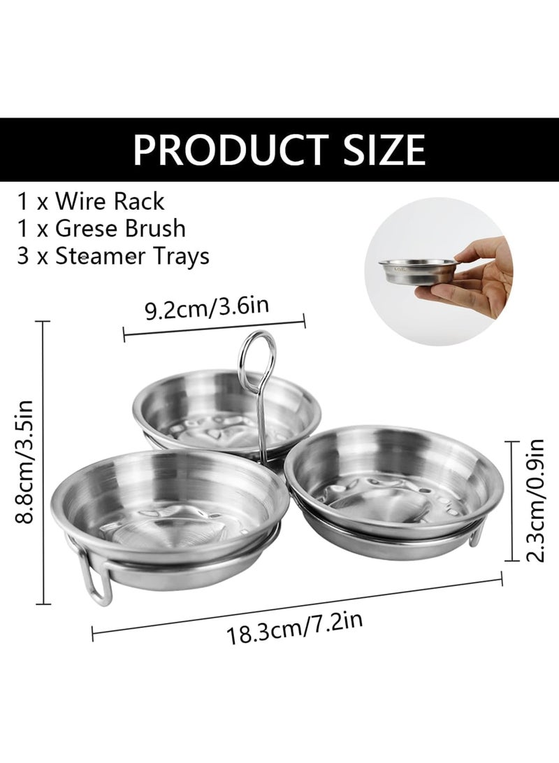 SYOSI Egg Poacher, Stainless Steel Poached Egg Cups 3 Eggs with Heart Shaped Design and Oil Brush, Non Stick Pan Insert for Easy Cooking, Perfect for Breakfast Brunch or Home Kitchen, Silver - Image 2