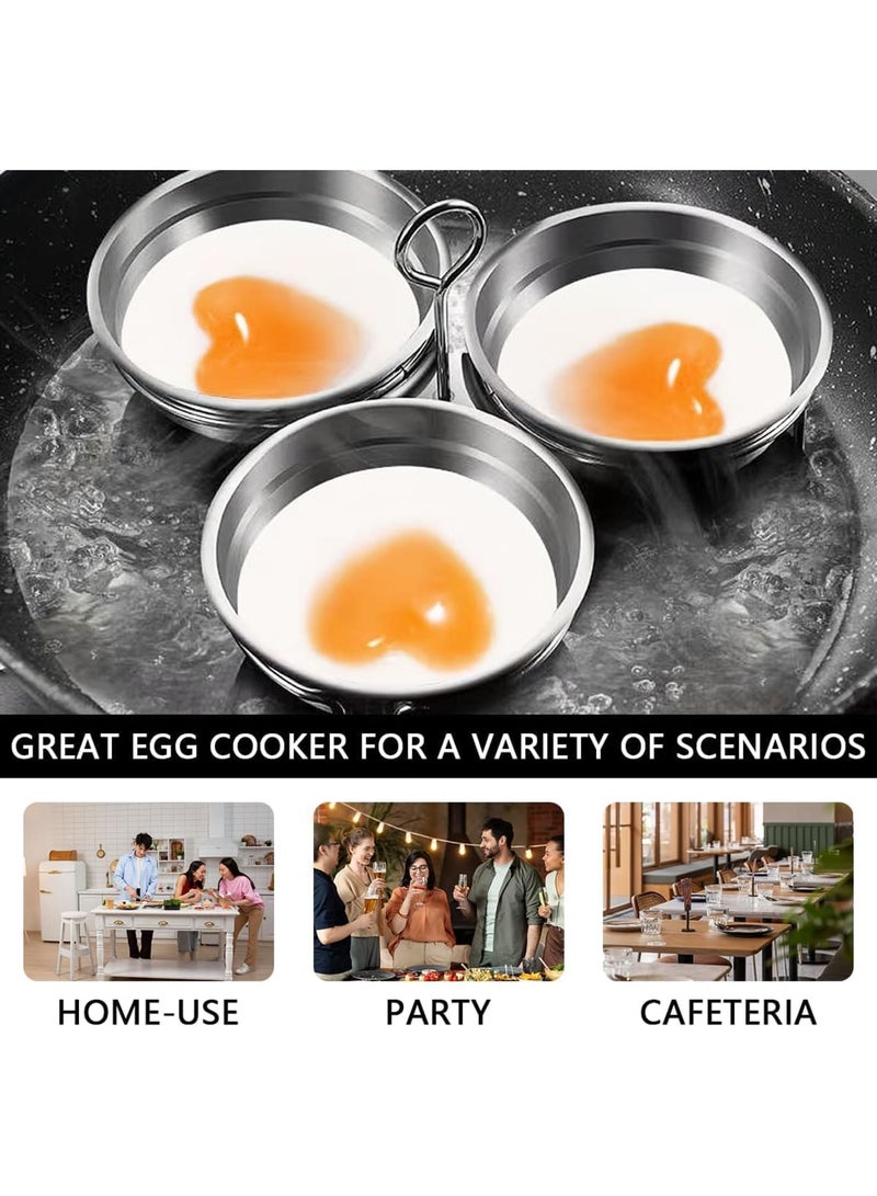 SYOSI Egg Poacher, Stainless Steel Poached Egg Cups 3 Eggs with Heart Shaped Design and Oil Brush, Non Stick Pan Insert for Easy Cooking, Perfect for Breakfast Brunch or Home Kitchen, Silver - Image 4