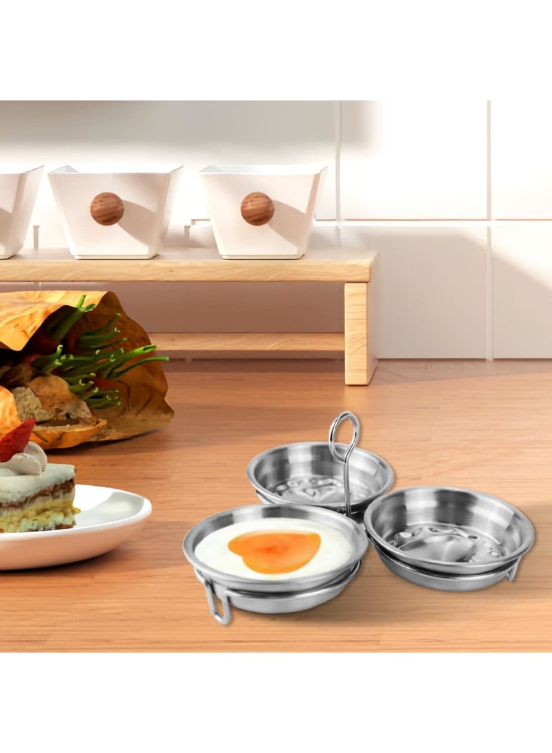 SYOSI Egg Poacher, Stainless Steel Poached Egg Cups 3 Eggs with Heart Shaped Design and Oil Brush, Non Stick Pan Insert for Easy Cooking, Perfect for Breakfast Brunch or Home Kitchen, Silver - Image 5