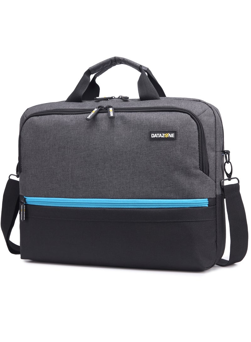 داتا زون شنطة لابتوب مقاس 15.6 بوصة لون رمادي غامق مع سحاب أزرق حقيبة مقاومة للماء بتصميم عصري مع جيوب متعددة وحزام كتف مثالية للعمل والسفر والدراسة - Image 1