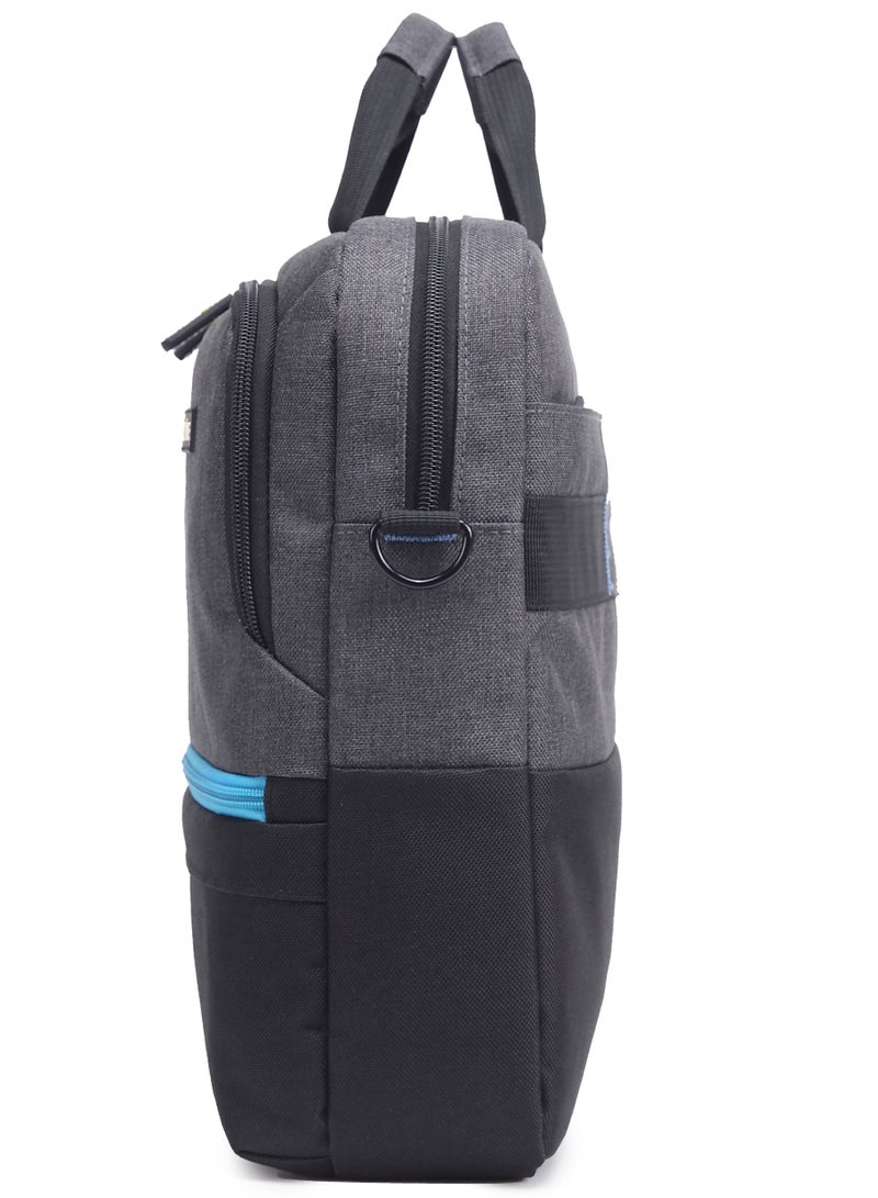 داتا زون شنطة لابتوب مقاس 15.6 بوصة لون رمادي غامق مع سحاب أزرق حقيبة مقاومة للماء بتصميم عصري مع جيوب متعددة وحزام كتف مثالية للعمل والسفر والدراسة - Image 5