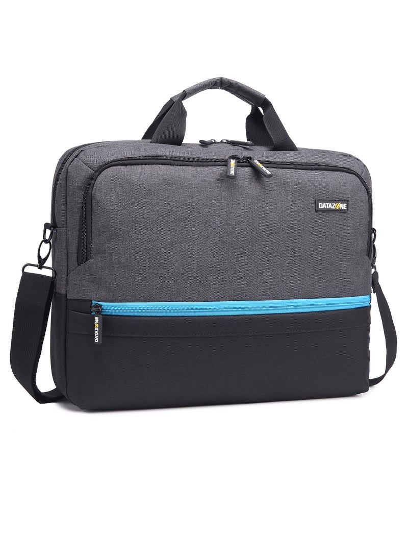 داتا زون شنطة لابتوب مقاس 15.6 بوصة لون رمادي غامق مع سحاب أزرق حقيبة مقاومة للماء بتصميم عصري مع جيوب متعددة وحزام كتف مثالية للعمل والسفر والدراسة - Image 3