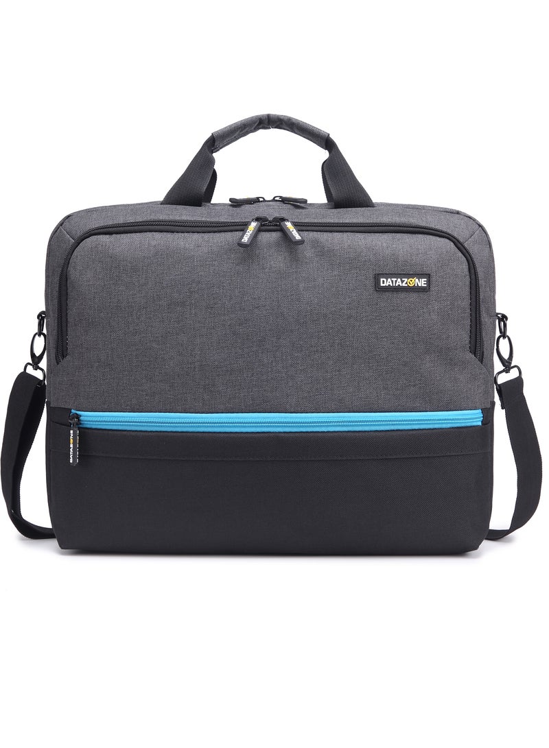 داتا زون شنطة لابتوب مقاس 15.6 بوصة لون رمادي غامق مع سحاب أزرق حقيبة مقاومة للماء بتصميم عصري مع جيوب متعددة وحزام كتف مثالية للعمل والسفر والدراسة - Image 2