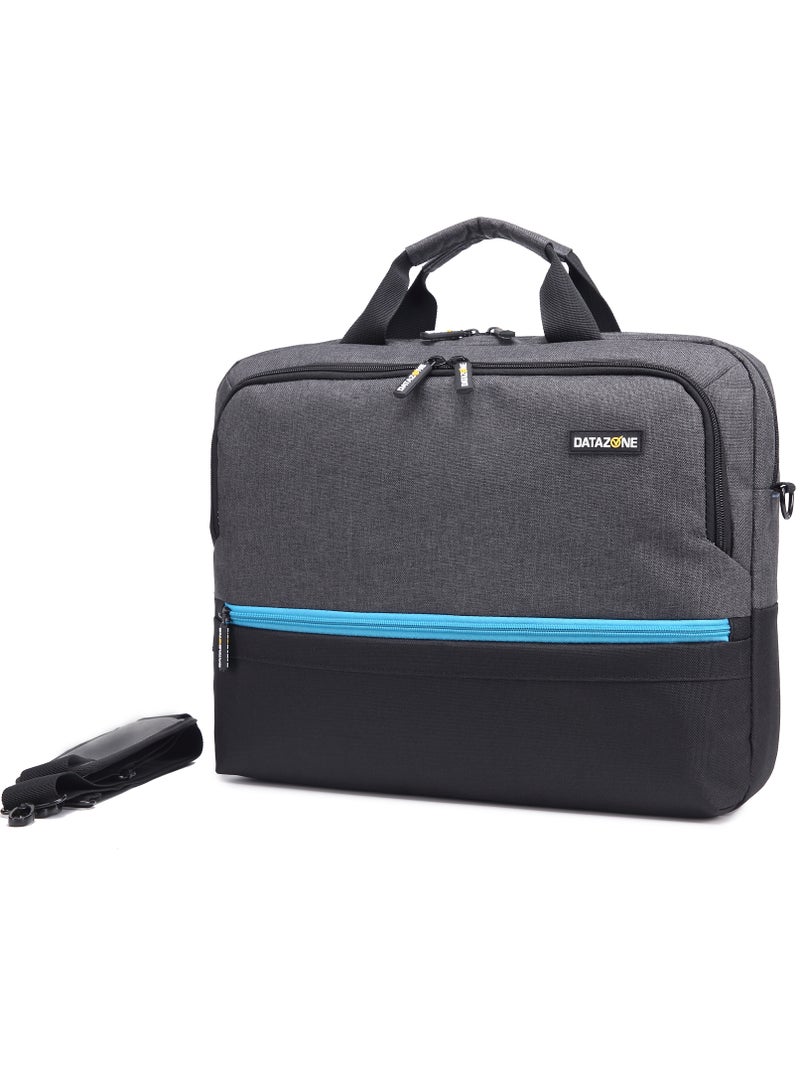 داتا زون شنطة لابتوب مقاس 15.6 بوصة لون رمادي غامق مع سحاب أزرق حقيبة مقاومة للماء بتصميم عصري مع جيوب متعددة وحزام كتف مثالية للعمل والسفر والدراسة - Image 4
