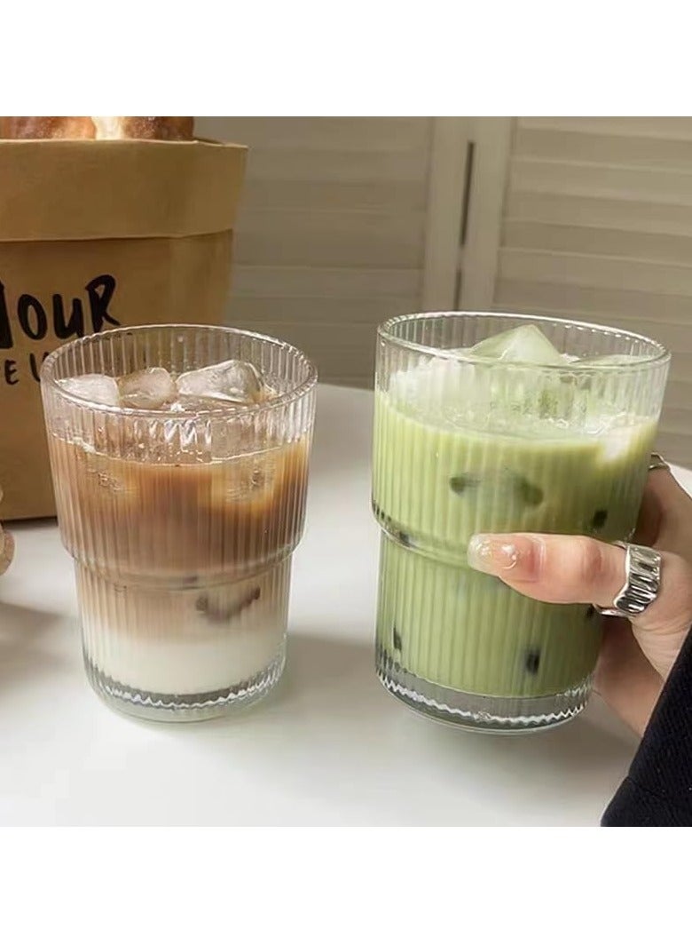 كوب زجاجي مقاهي مثلج بمساحة 13 أوز/400ML وكأس زجاجي بالحائط السميك ماء كوب زجاجي شاي مع القش وإيقاف التشغيل المغلق بإحكام (نظيف) - Image 3