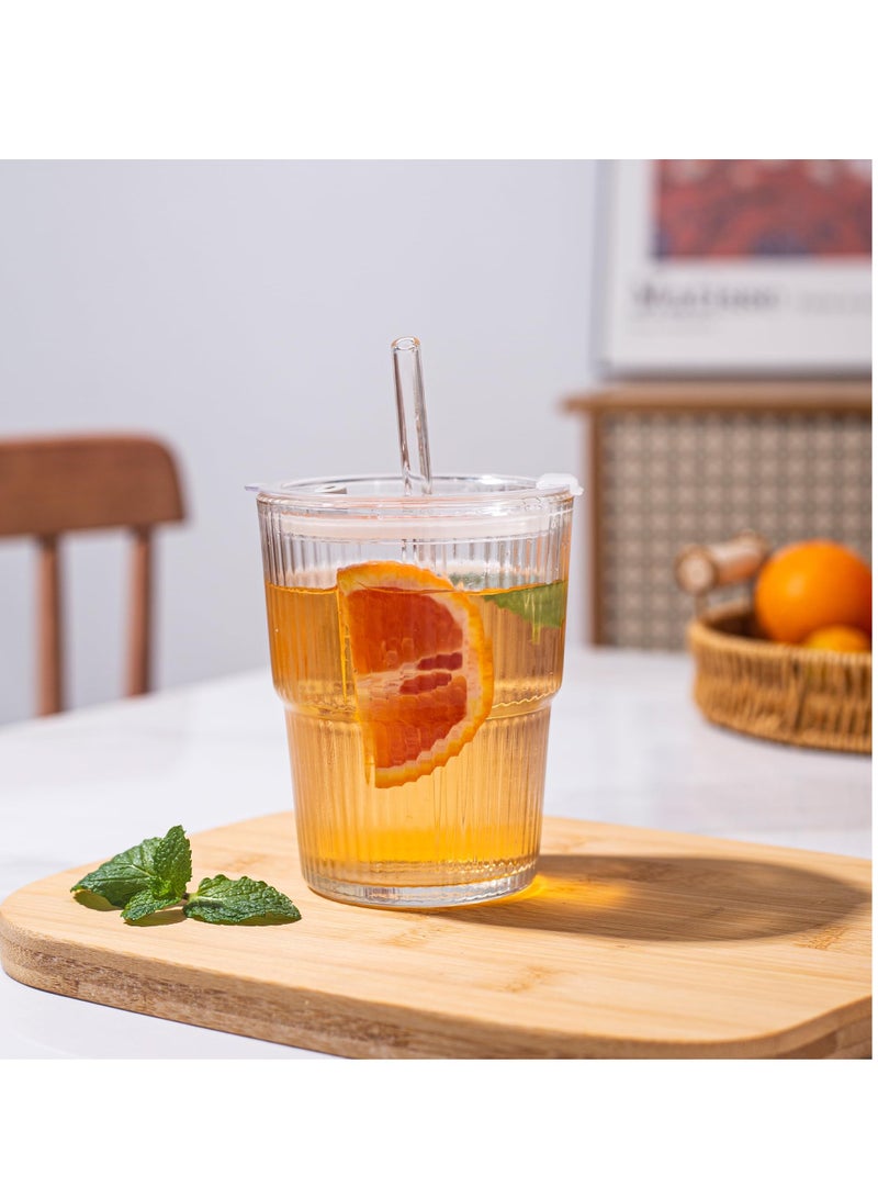 كوب زجاجي مقاهي مثلج بمساحة 13 أوز/400ML وكأس زجاجي بالحائط السميك ماء كوب زجاجي شاي مع القش وإيقاف التشغيل المغلق بإحكام (نظيف) - Image 4